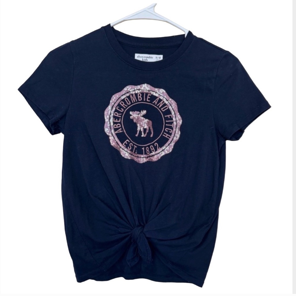 Abercrombie Kids Navy Blue Tee with Pink Sequin Logo